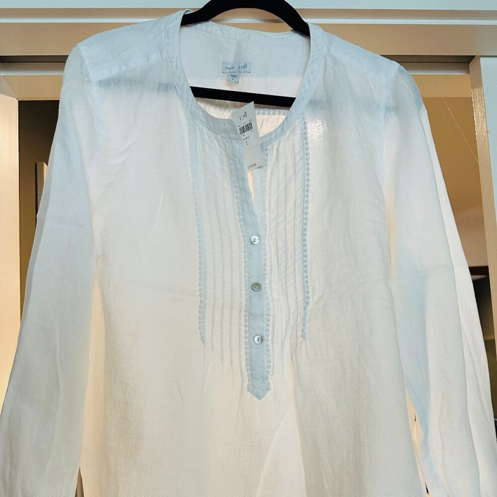 JJill 100% linen button front placket blouse size L